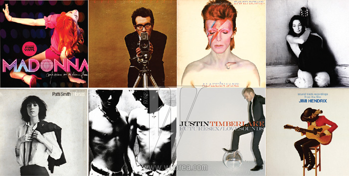 왼쪽부터 | Madonna  (2005) + 김예림, Elvis Costello  (1978) + 엘(인피니트), David Bowie  (1973) + 장기하, Carla Bruni  (2003) + 장윤주, Patti Smith  (1975) + 조원선, Deux  (1996) + 테이스티, Justin Timberlake  (2006) + 이이언, Jimi Hendrix  (1973) + 조정치