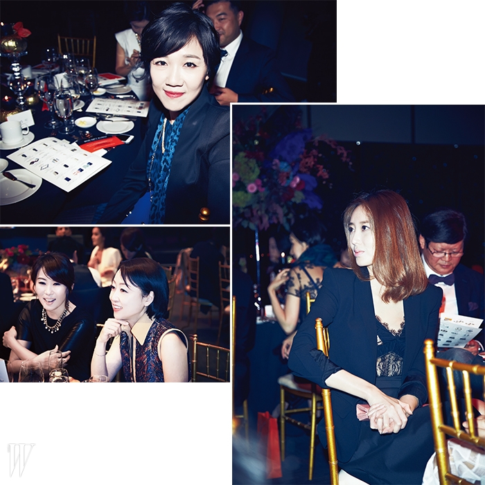 왼쪽 상단부터 시계방향으로 최영지, 레이스 드레스와 매니시한 재킷의 조화가 멋진 김유미, P&G 이수경 대표와 두산 매거진 박혜원 전무. 