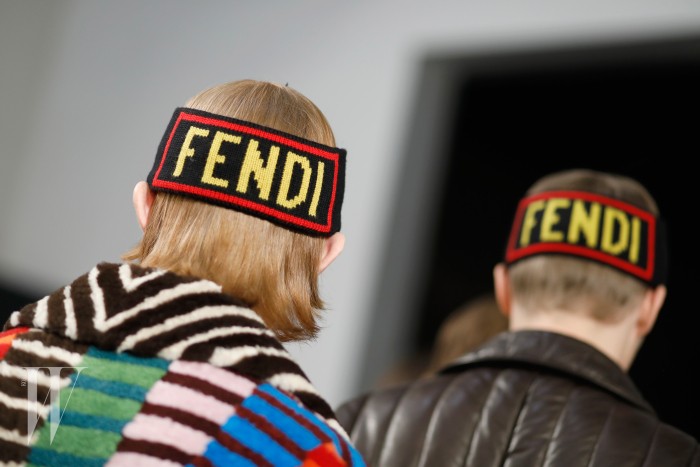 MILAN, ITALY - JANUARY 16:  Models, back detail, seen backstage ahead of the Fendi show during Milan Men's Fashion Week Fall/Winter 2017/18 on January 16, 2017 in Milan, Italy.  (Photo by Tristan Fewings/Getty Images)