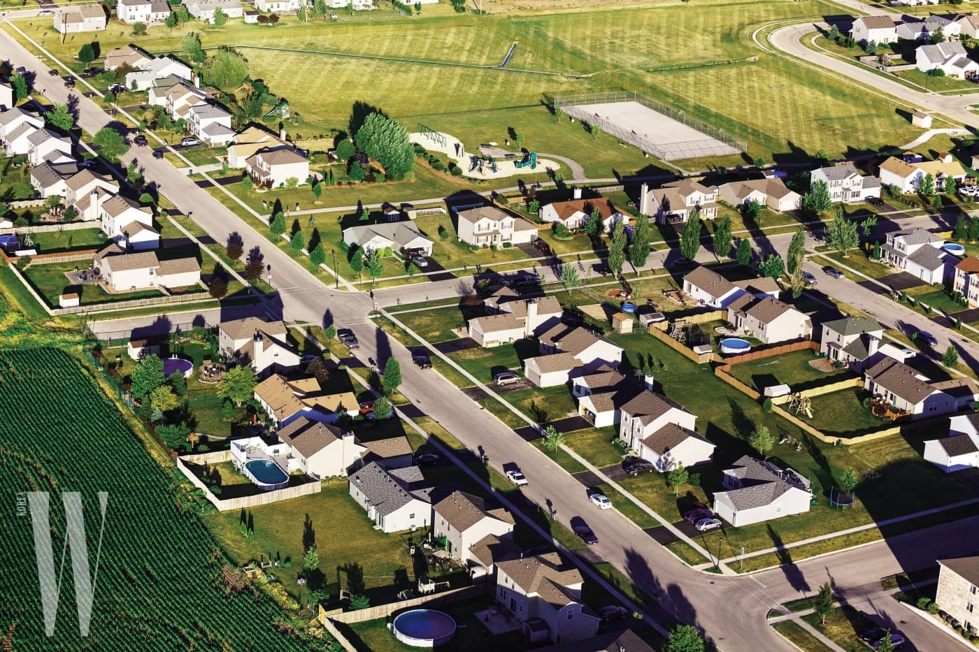 Aerial View of New Houses in Northern Illinois. Town Houses in new development.